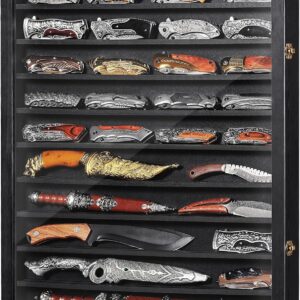 10-Tier Knife Display Case, Wall-Mounted Shadow Box with Acrylic Door