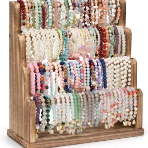 4-Tier Rustic Wood Bracelet Holder Stand, Bangle & Scrunchie Display