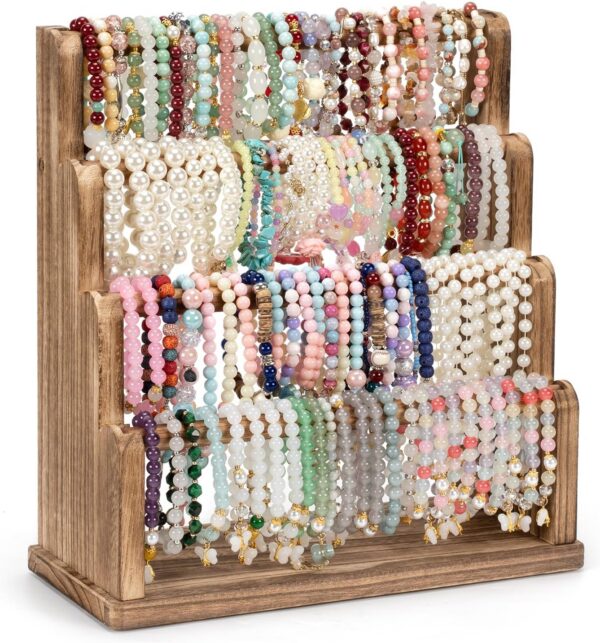 4-Tier Rustic Wood Bracelet Holder Stand, Bangle & Scrunchie Display