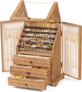 Wooden Jewelry Box Organizer for Women, Rustic Storage & Display