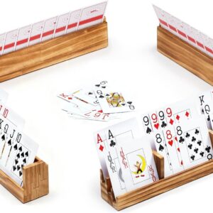 Wooden Playing Card Holders Set of 4 for Bridge & Canasta