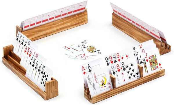 Wooden Playing Card Holders Set of 4 for Bridge & Canasta