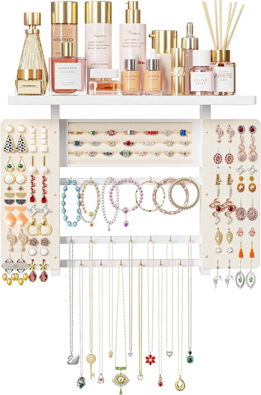 Wall-Mounted Hanging Jewelry Organizer, 5-in-1 Necklace & Earring Holder