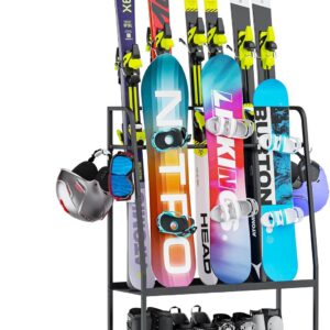 Heavy-Duty Steel Ski Rack, Freestanding Snowboard & Boot Organizer