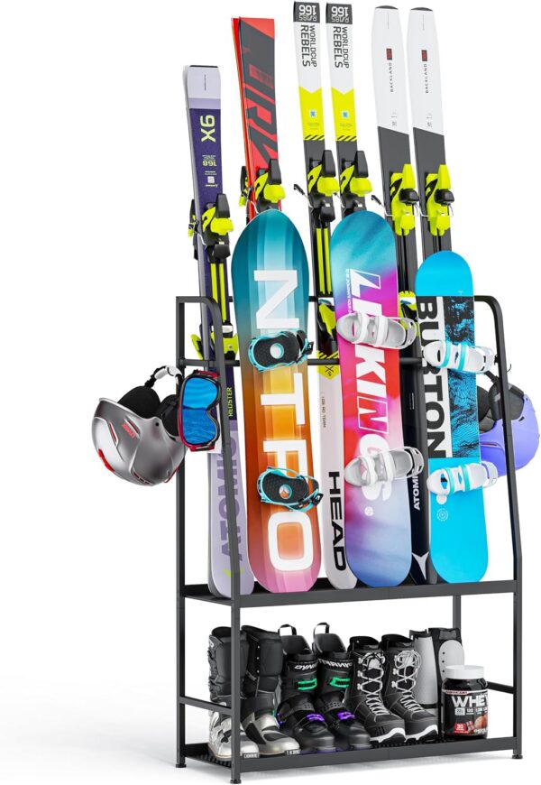 Heavy-Duty Steel Ski Rack, Freestanding Snowboard & Boot Organizer