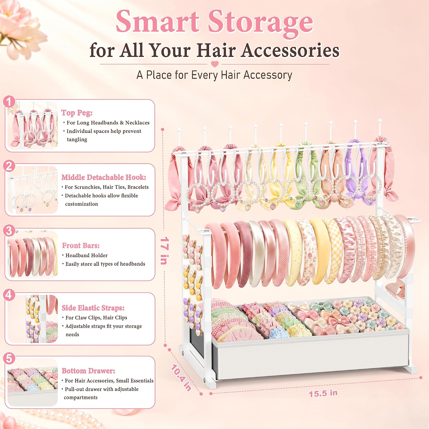 Adjustable Metal Headband Holder, Large Hair Accessory Organizer for Girls - Image 3