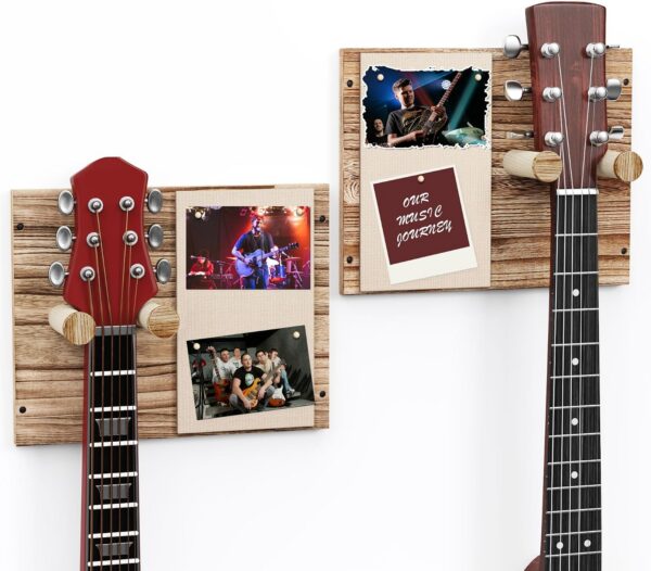 Guitar Wall Mount 2-Pack with Cork Memo Board, Wooden Hanger