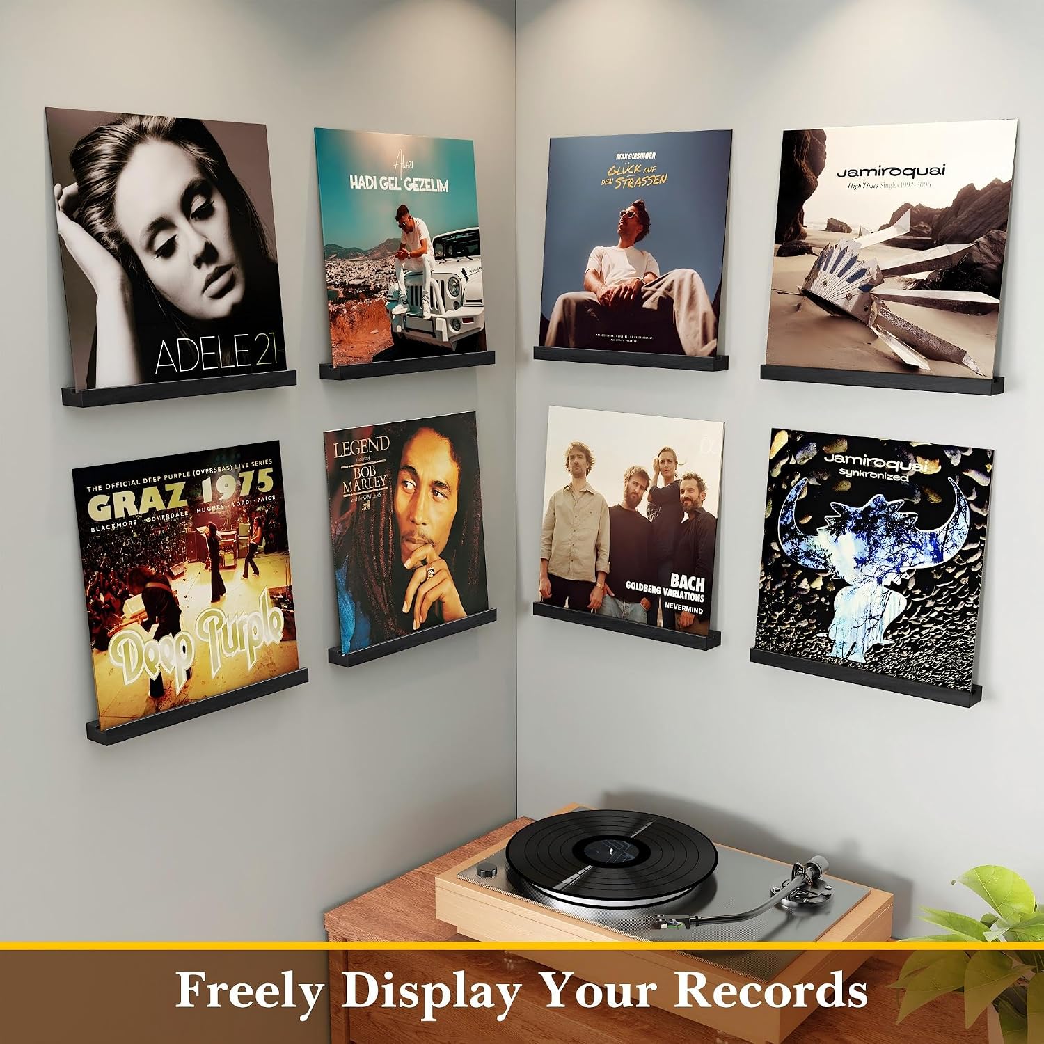 8-Pack Wood Vinyl Record Wall Shelves, 12-Inch LP Album Holder - Image 4