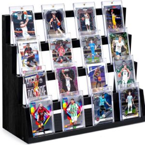 4-Tier Wooden Trading Card Display Stand with Solid Base