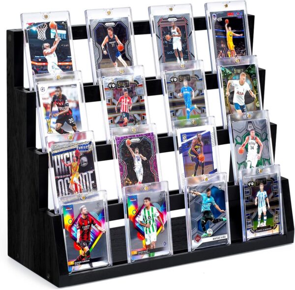 4-Tier Wooden Trading Card Display Stand with Solid Base