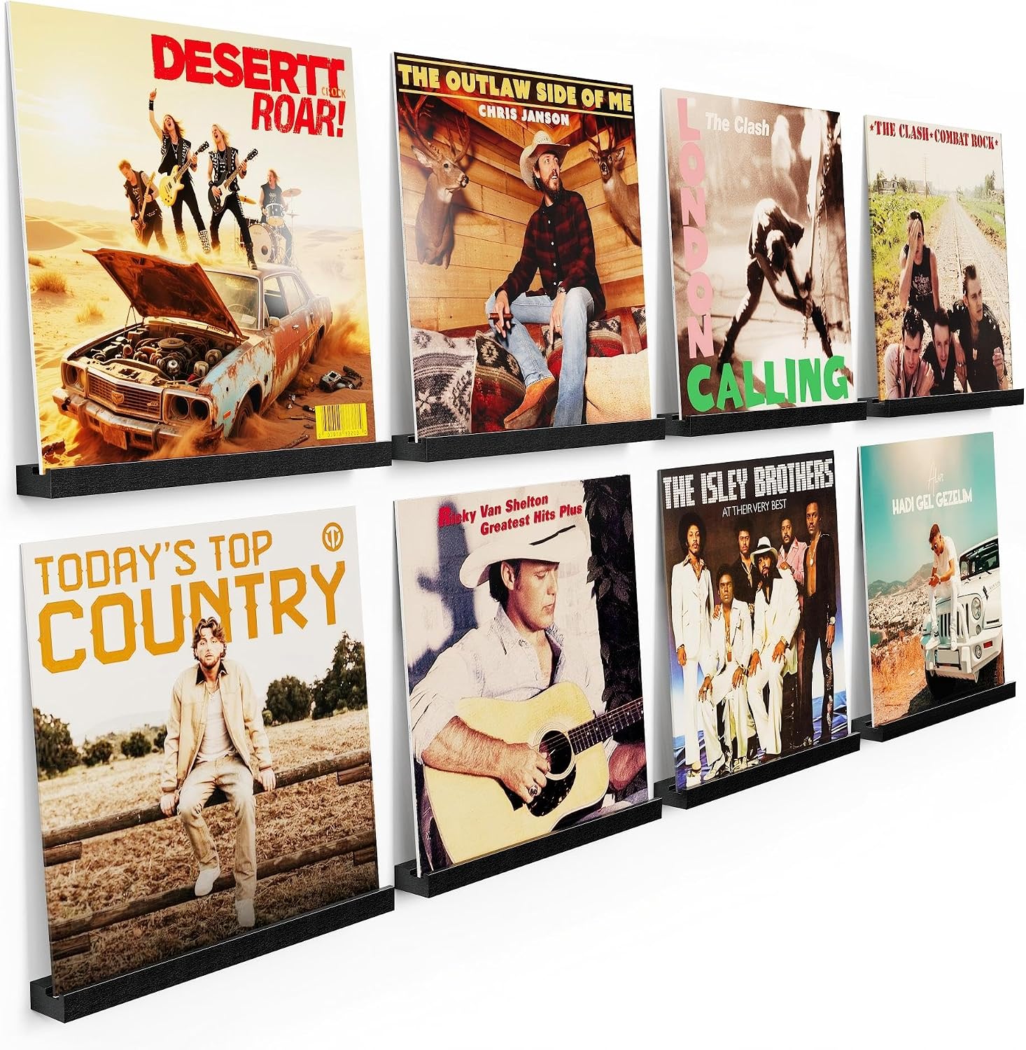 8-Pack Wood Vinyl Record Wall Shelves, 12-Inch LP Album Holder