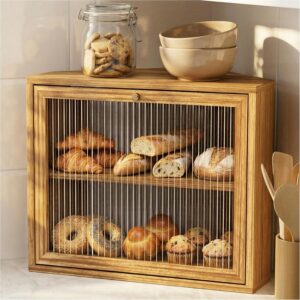 Double-Layer Corner Bread Box, Large Food-Grade Wood Kitchen Storage