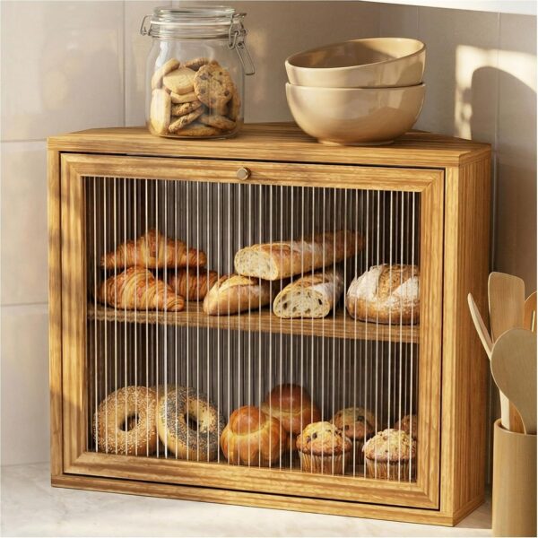Double-Layer Corner Bread Box, Large Food-Grade Wood Kitchen Storage