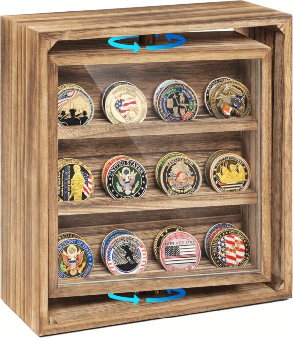 Double-Sided Rotating Challenge Coin Display Stand, Holds 33