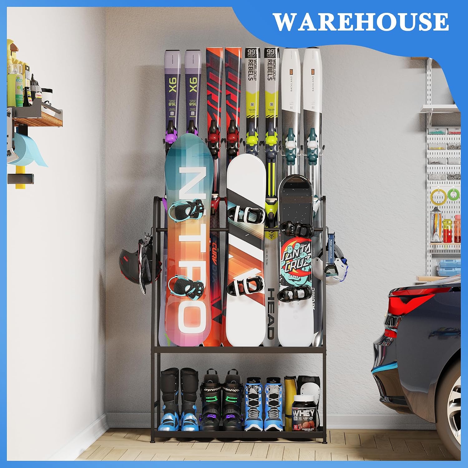 Heavy-Duty Steel Ski Rack, Freestanding Snowboard & Boot Organizer - Image 3