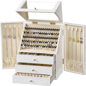 Faux Leather Jewelry Organizer Box with Earring & Necklace Storage