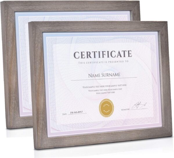 8.5x11 Diploma & Certificate Frames 2-Pack, Rustic Wood with Stand