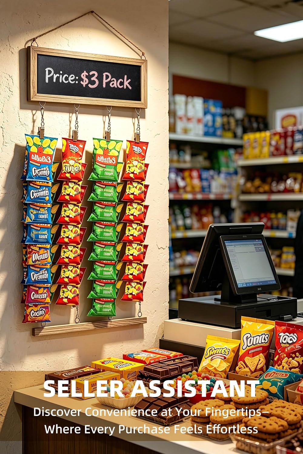 Hanging Wooden Chip Display Rack for Potato Snack Bags - Image 4