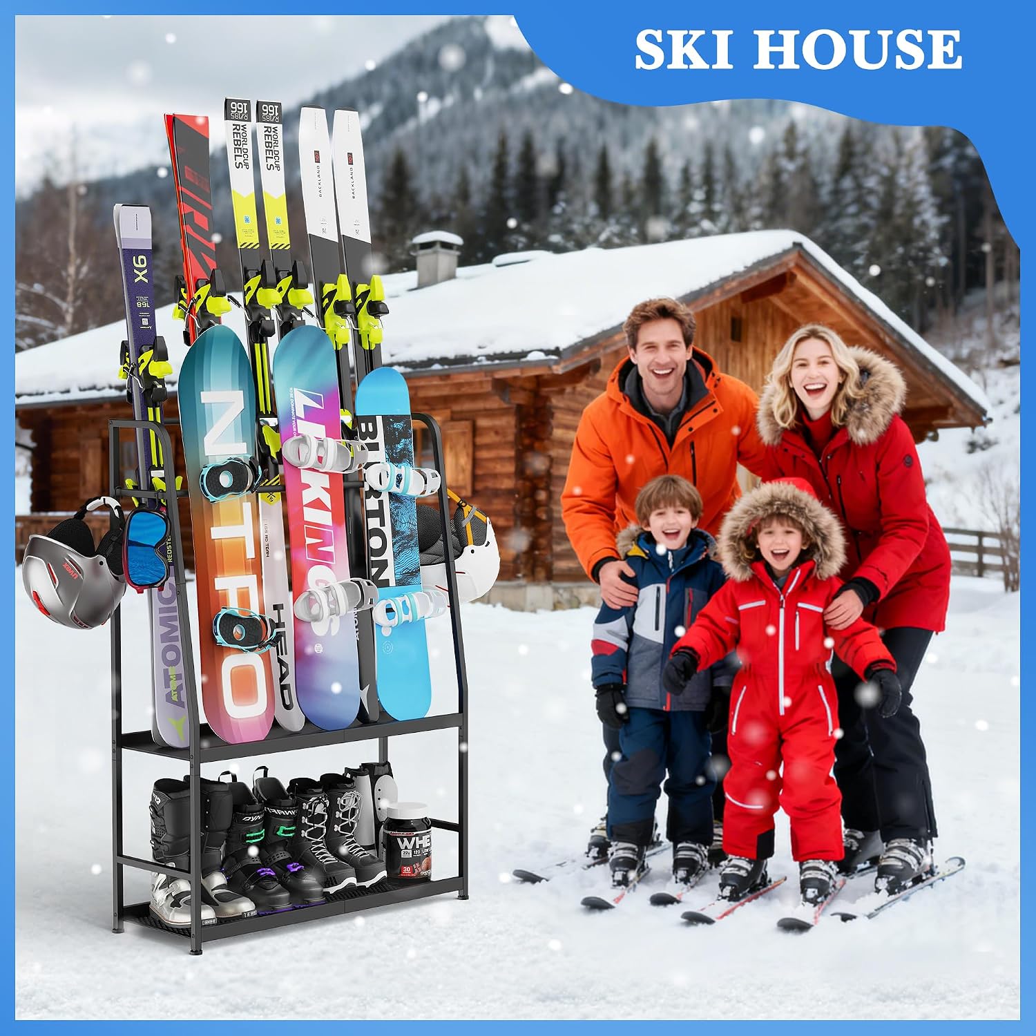 Heavy-Duty Steel Ski Rack, Freestanding Snowboard & Boot Organizer - Image 7