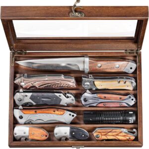 Compact Wooden Knife Display Case for EDC Gear, Walnut
