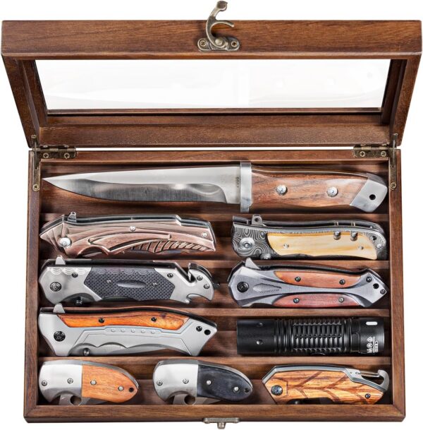 Compact Wooden Knife Display Case for EDC Gear, Walnut