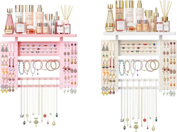 5-in-1 Pink Hanging Jewelry Organizer, Wall Necklace Holder