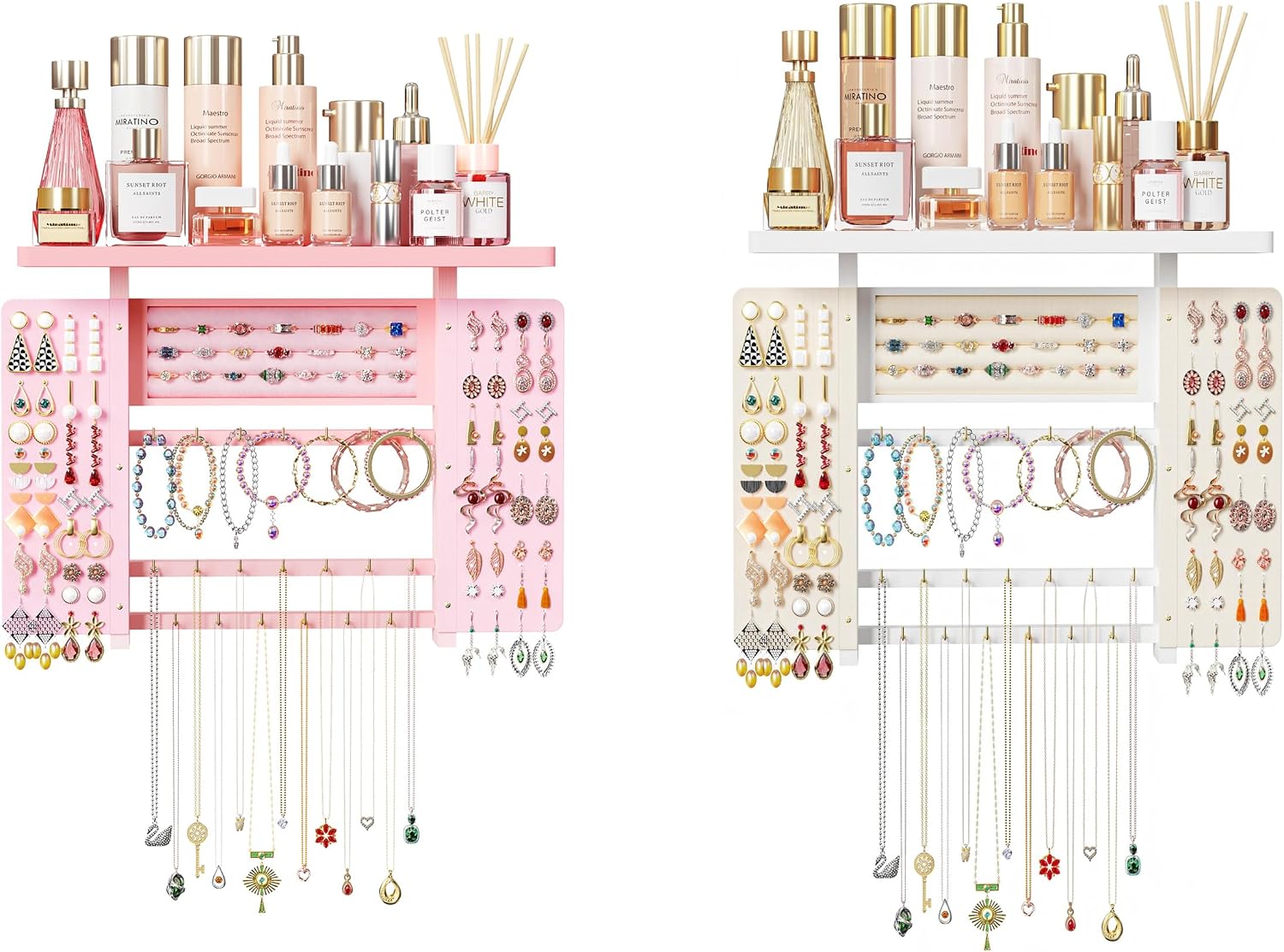 5-in-1 Pink Hanging Jewelry Organizer, Wall Necklace Holder
