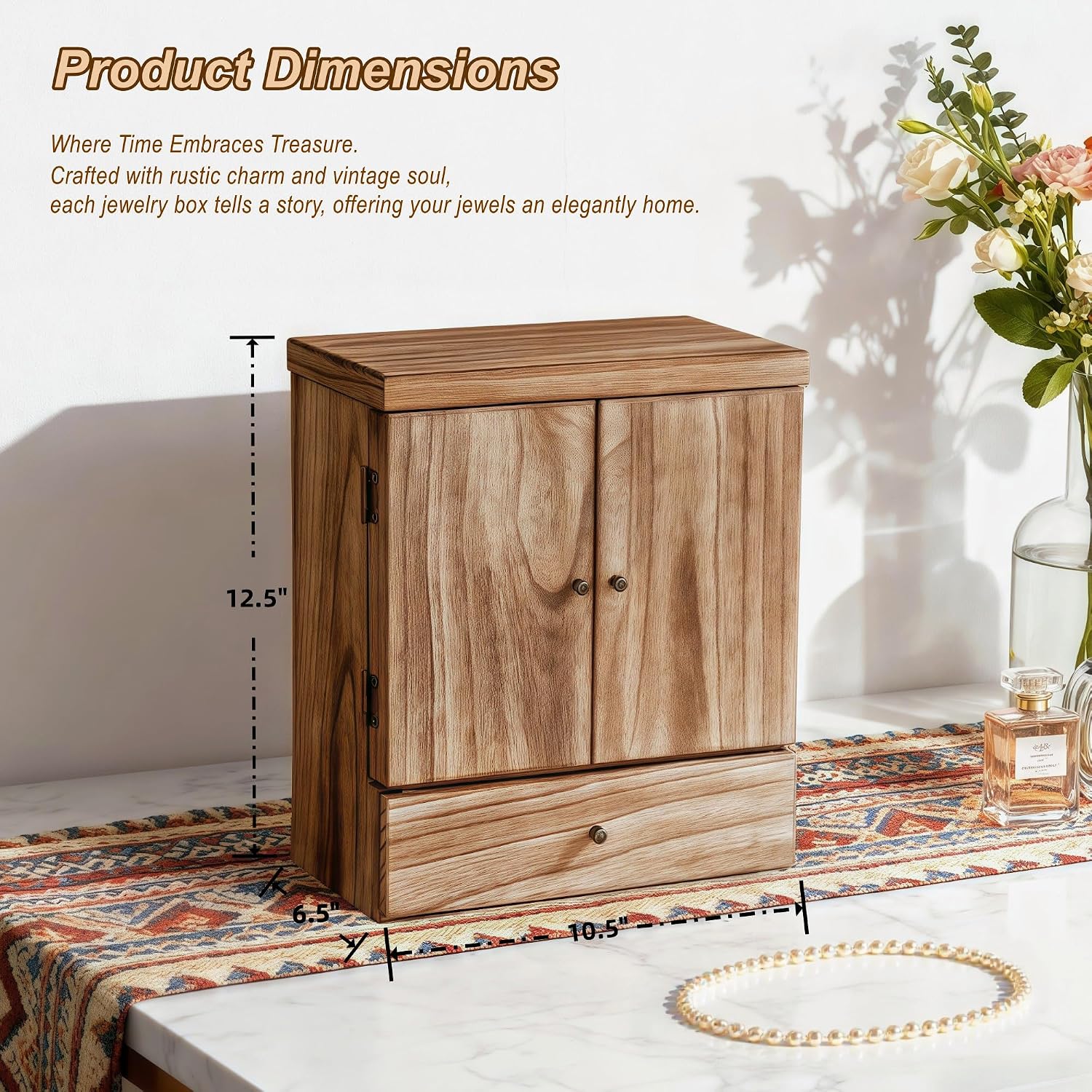 6-Tier Large Wooden Jewelry Box Organizer with Mirror for Women - Image 6