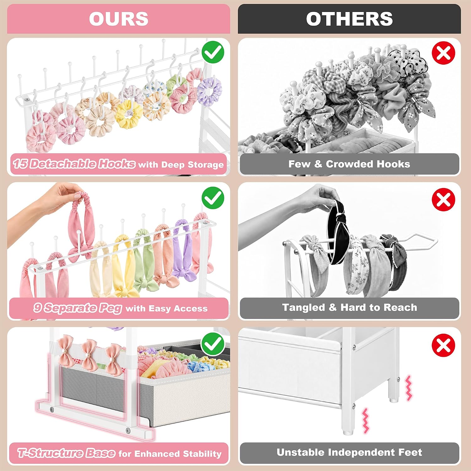 Adjustable Metal Headband Holder, Large Hair Accessory Organizer for Girls - Image 2