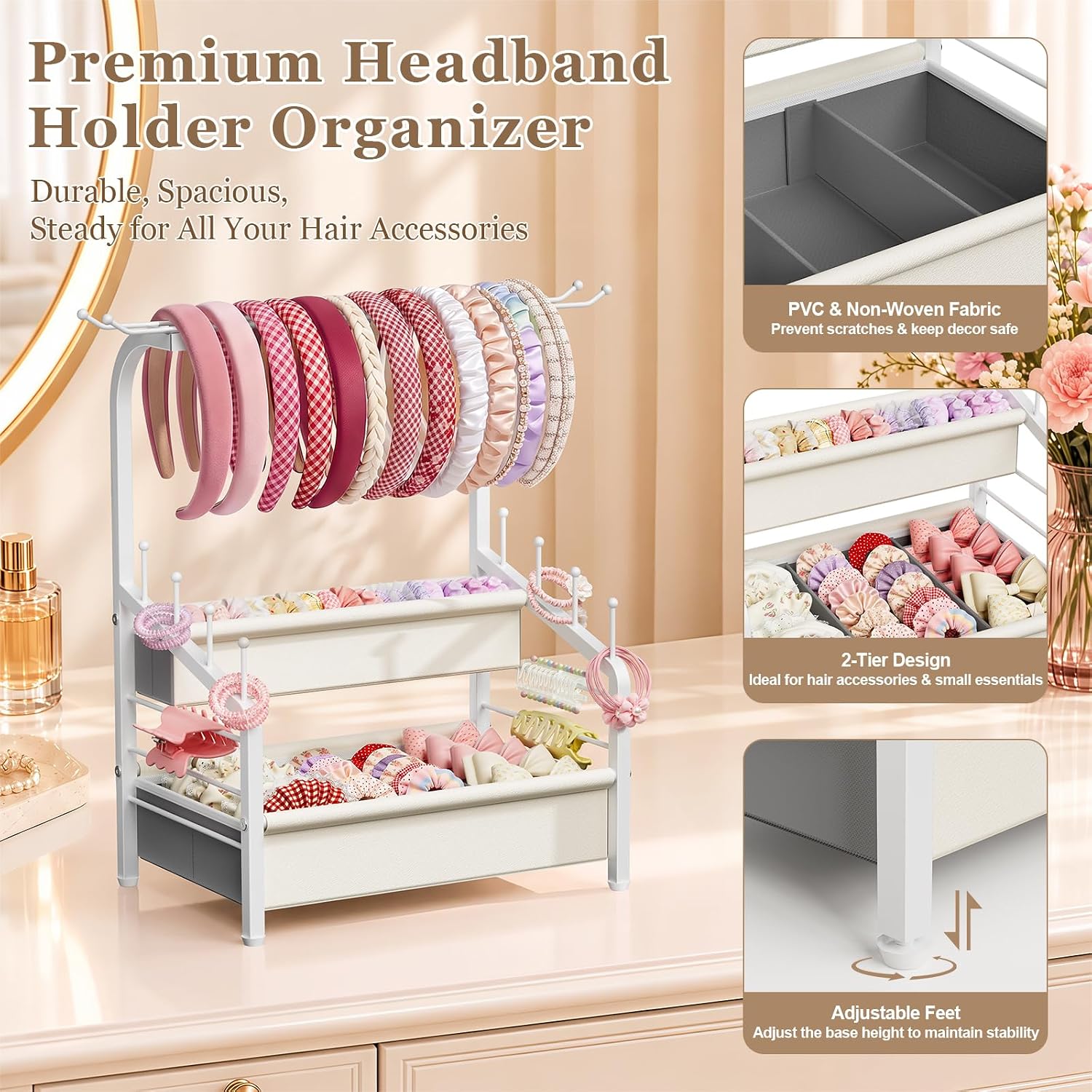 2-Tier Headband Holder Stand, Hair Accessories Organizer for Girls - Image 5