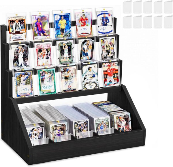 3-Tier Trading Card Display Stand with 5-Row Storage Drawer