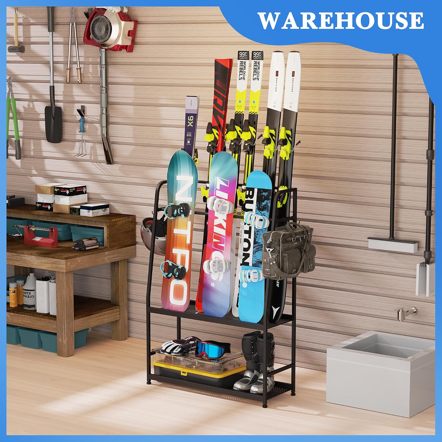 Heavy-Duty Steel Ski Rack, Freestanding Snowboard & Boot Organizer - Image 8