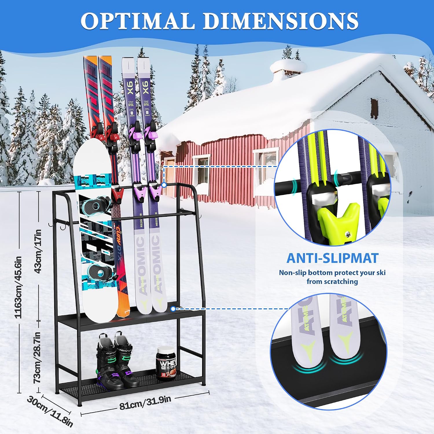 Heavy-Duty Steel Ski Rack, Freestanding Snowboard & Boot Organizer - Image 2