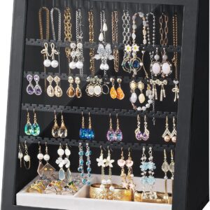 Wooden Earring Organizer Case with Clear Door, Dustproof Display