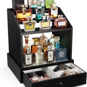 2-in-1 Cologne Organizer Stand, 3-Tier with Velvet-Lined Drawers