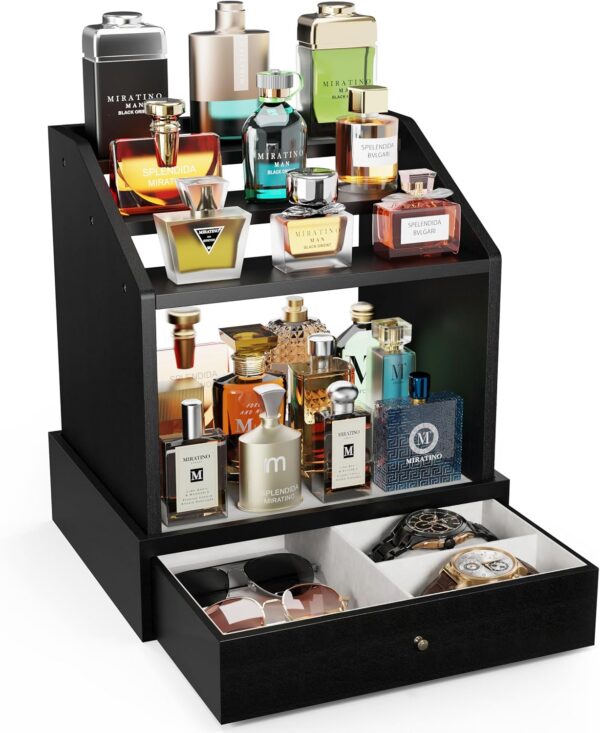 2-in-1 Cologne Organizer Stand, 3-Tier with Velvet-Lined Drawers