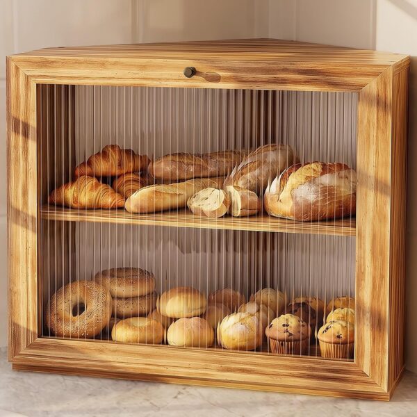 Space-Saving Corner Bread Box for Kitchen Countertop, Large Capacity
