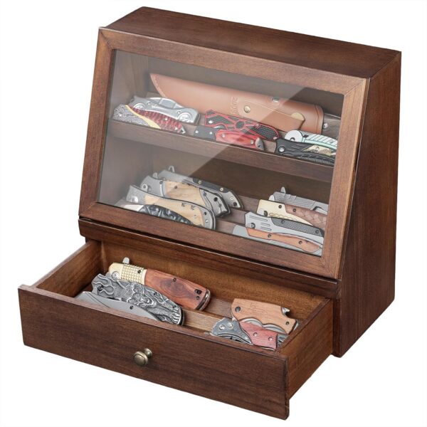 Pocket Knife Display Case for 30 Folders with Drawer & Removable Shelf