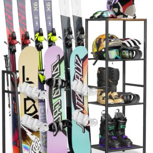 Freestanding Ski & Snowboard Rack for Garage, 4 Pair Storage