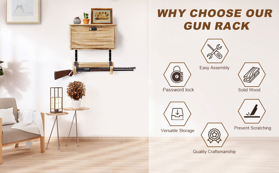 Lockable Wall Gun Rack, 2-in-1 Rifle & Dual Pistol Display