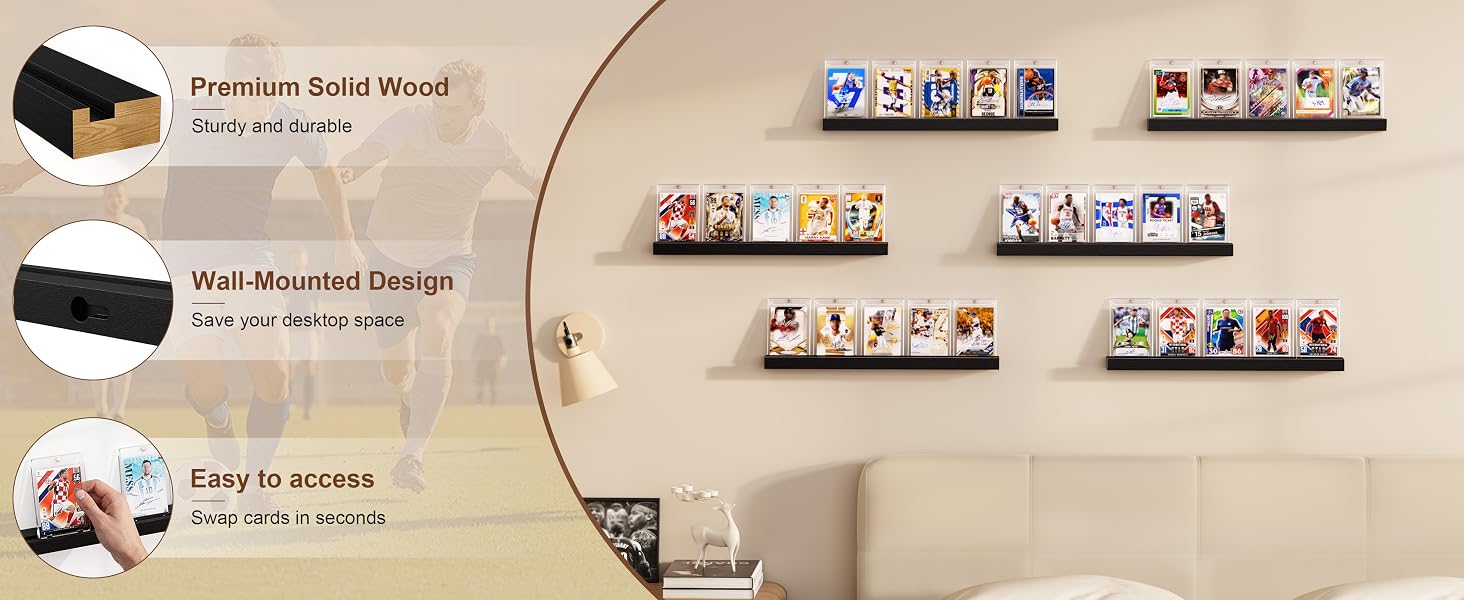 Trading Card Display Shelf for Wall Graded Card Display Wall Mounted, Sports Card Display Shelf