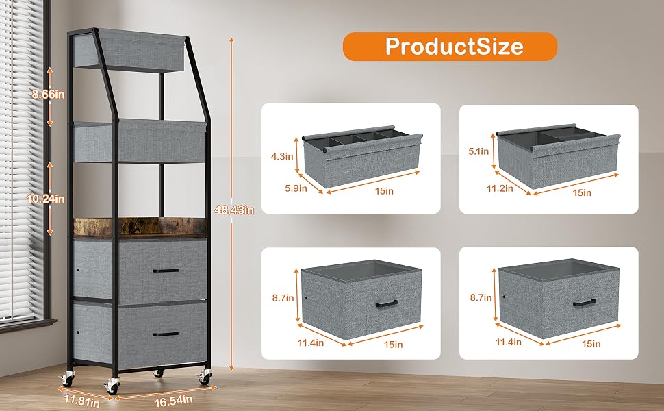 5-Tier Rolling Diaper Caddy Cart with Drawers for Nursery