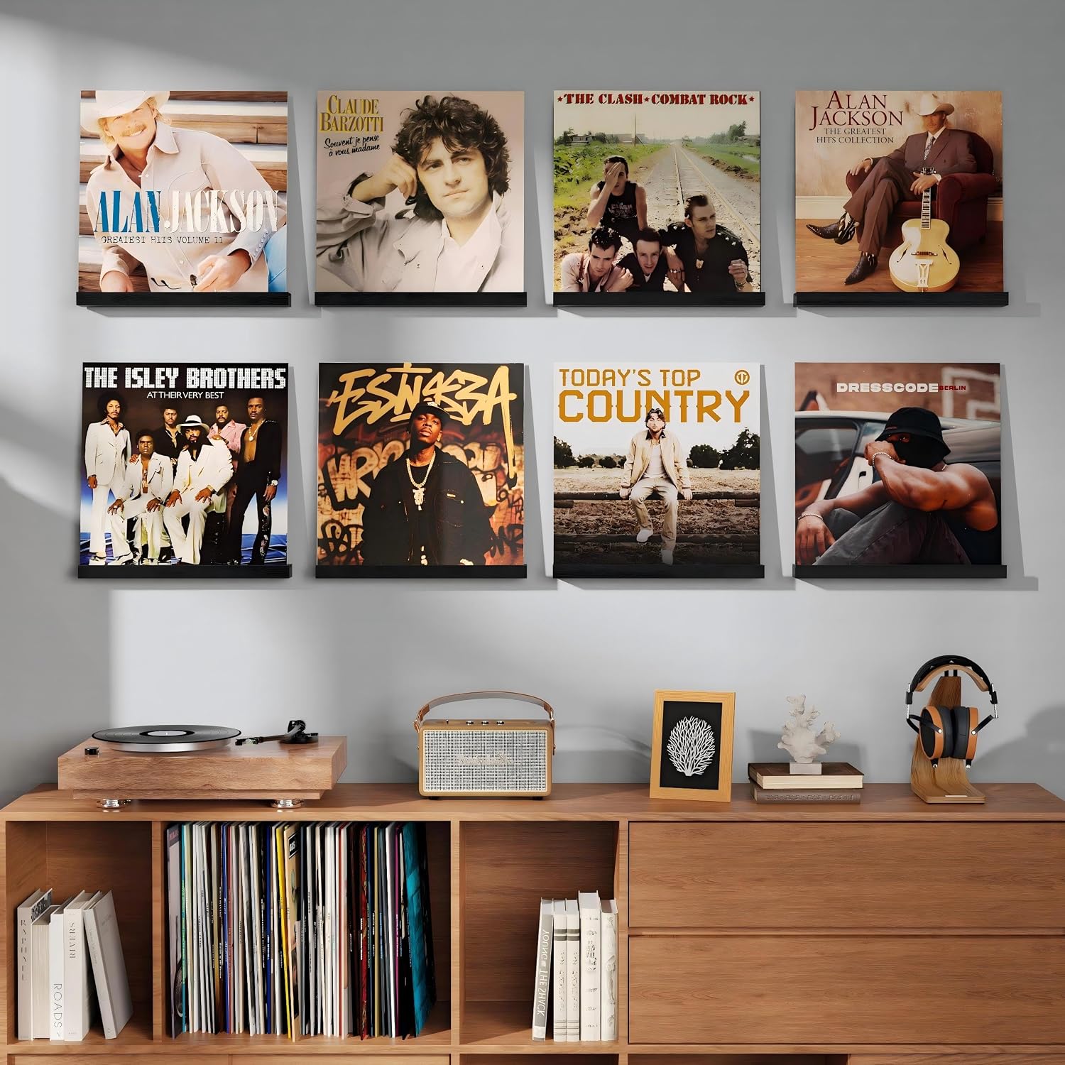 8-Pack Wood Vinyl Record Wall Shelves, 12-Inch LP Album Holder - Image 3