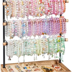 5-Layer Wood & Metal Bracelet Holder with Necklace Pole