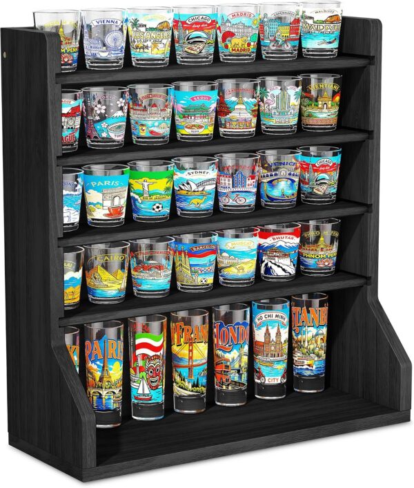 5-Tier Wooden Shot Glass Display Shelf, Holds 35+