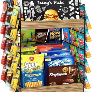 6-Tier Rotating Chip Display Rack with 50 Clips, Candy Stand