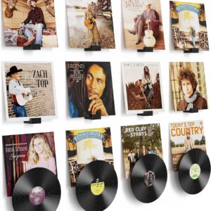 Dual Vinyl Record Wall Display 12-Pack, No-Drill Disc & Sleeve Holder