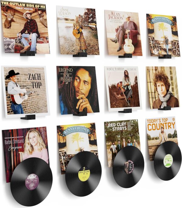 Dual Vinyl Record Wall Display 12-Pack, No-Drill Disc & Sleeve Holder