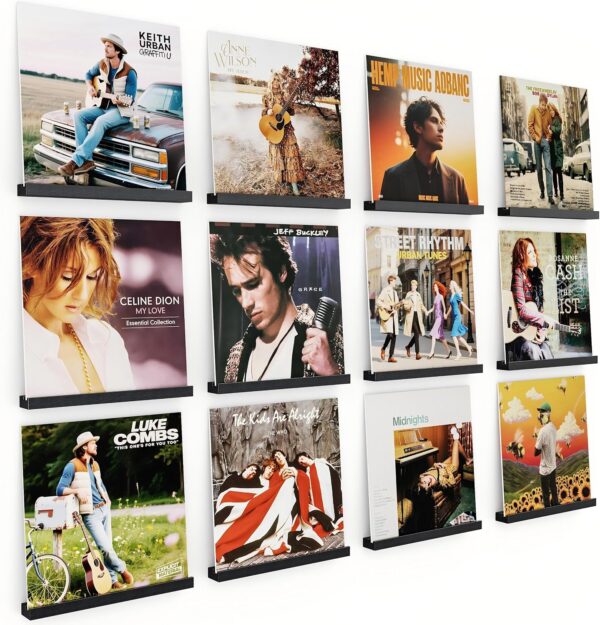 12-Pack Floating Record Shelves, Wall-Mounted Vinyl Album Display