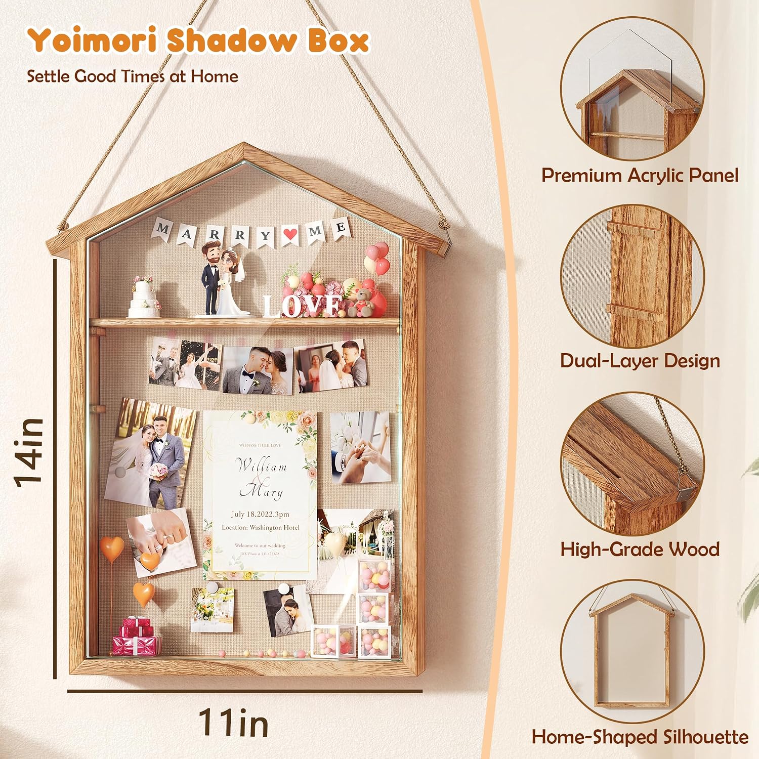 11x14 Large Shadow Box Frame, Rustic Burnt Wood Memory Display - Image 2